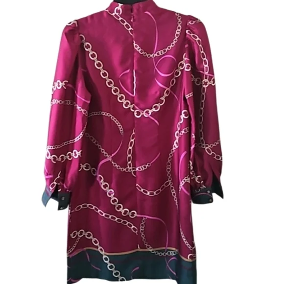 NEW! ANN TAYLOR Chain Print Mock Neck Sheath Mini Dress XSP. - Picture 6 of 8